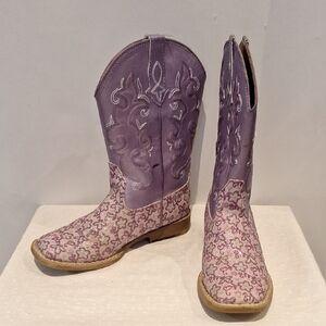 Roper Purple and Pink Embroidered Kids Cowboy Cowgirl Boots Size 3
